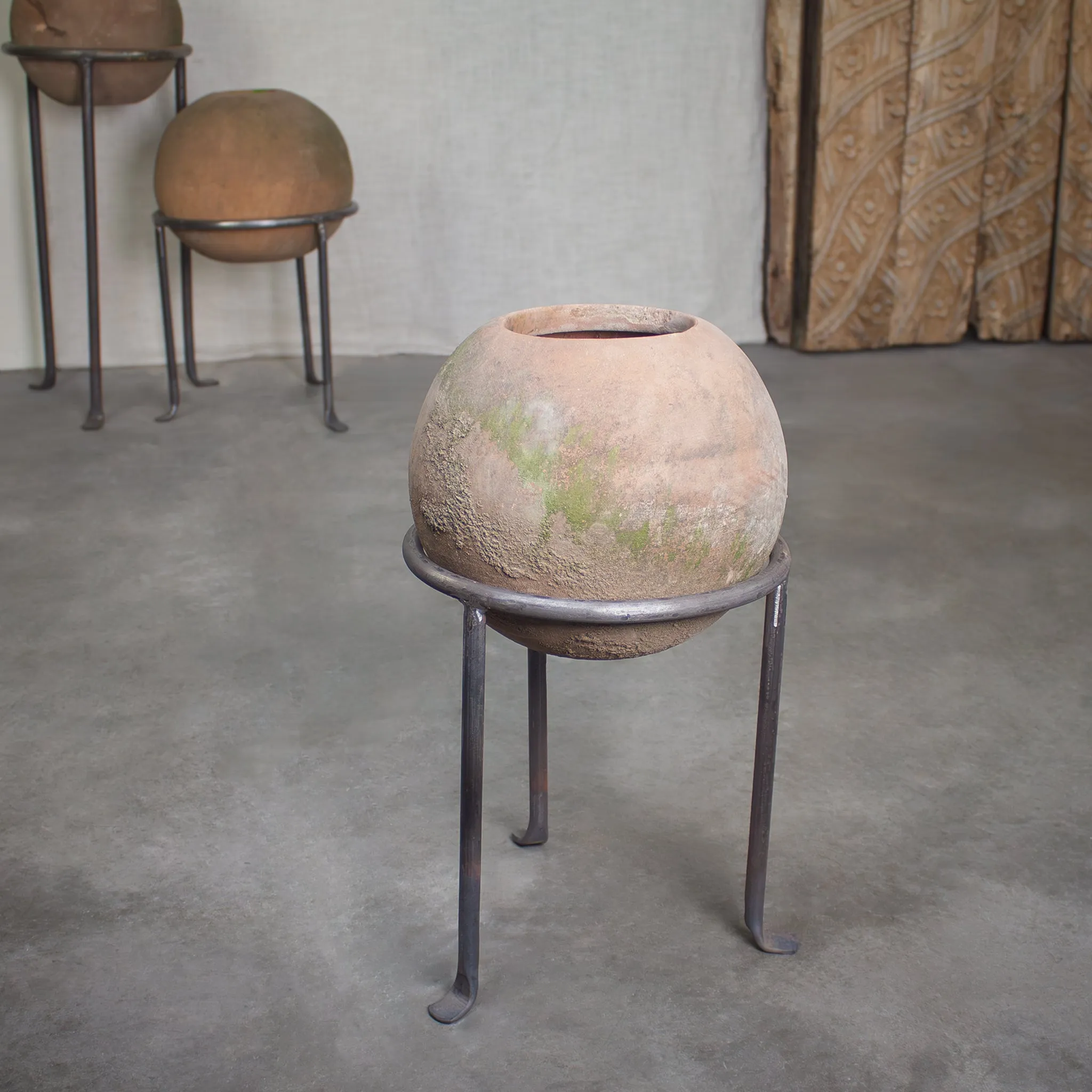 Sphere Planter with Footed Stand. Vintage Terracotta pot.