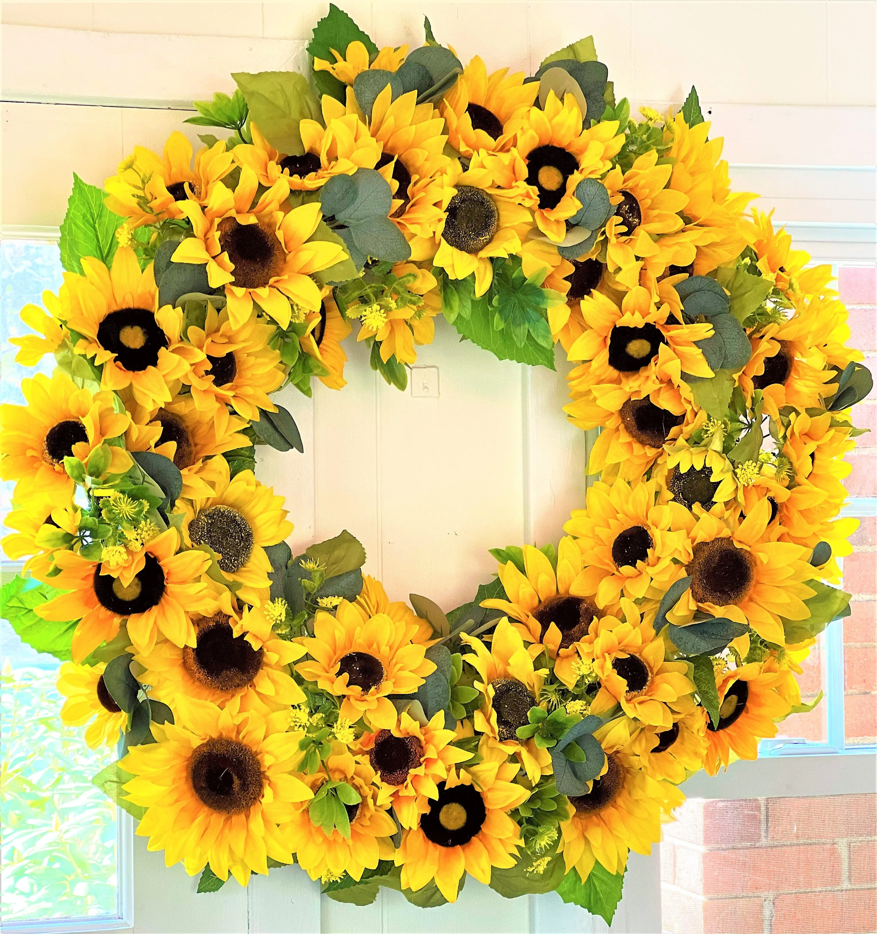 Sunflower Wreath, Home Décor, 3 Seasons Wreath, Door Hanger 27" Diameter