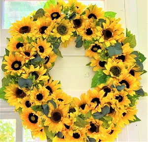 Sunflower Wreath, Home Décor, 3 Seasons Wreath, Door Hanger 27" Diameter