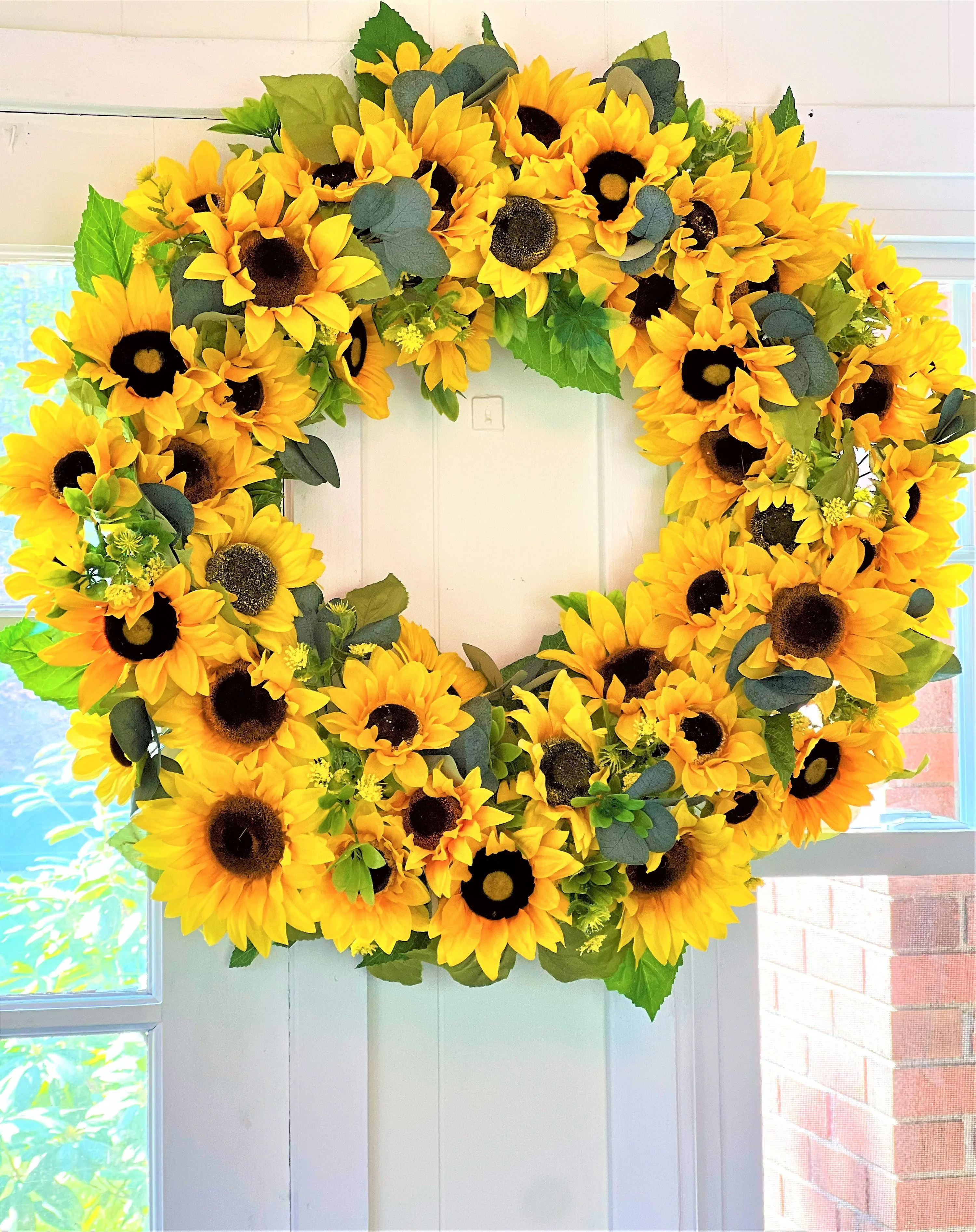 Sunflower Wreath, Home Décor, 3 Seasons Wreath, Door Hanger 27" Diameter