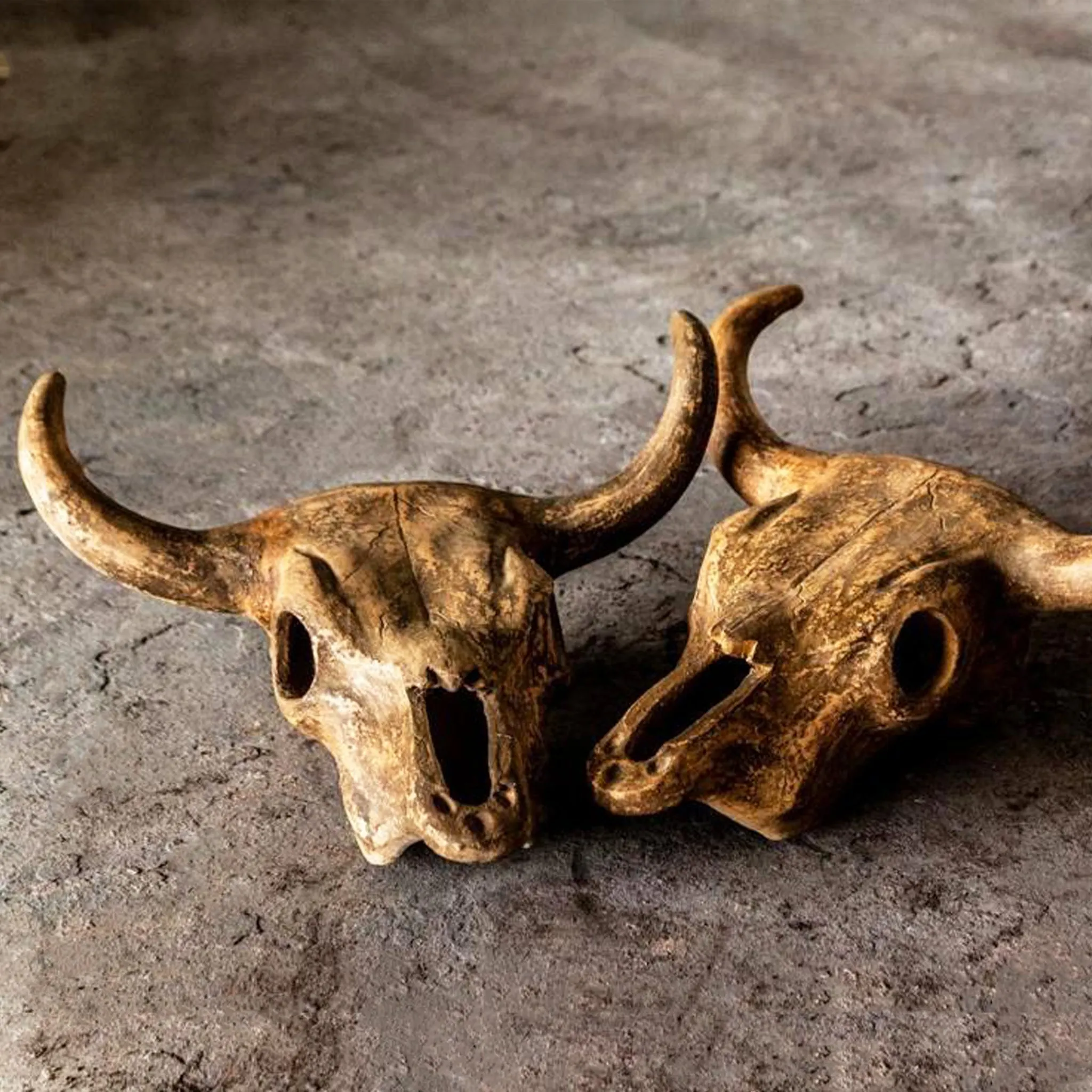 Terracotta Longhorn, Sculptural Wall Art. Taupe
