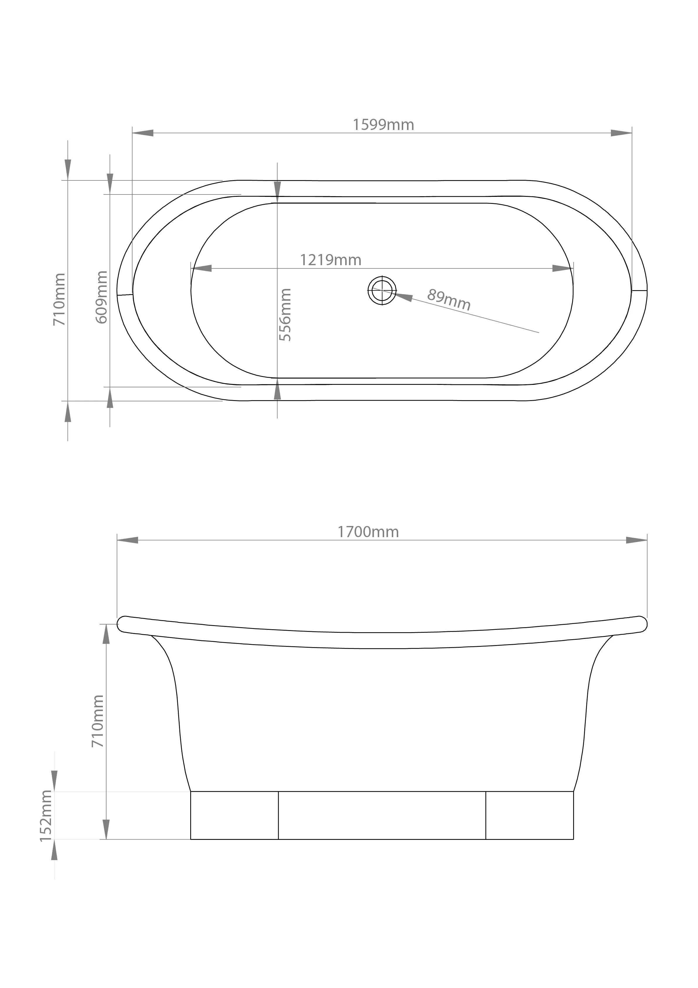 The Copper Bath Tub - Krishna Brass Double Slipper Smooth 1700mm - CB5009-D67