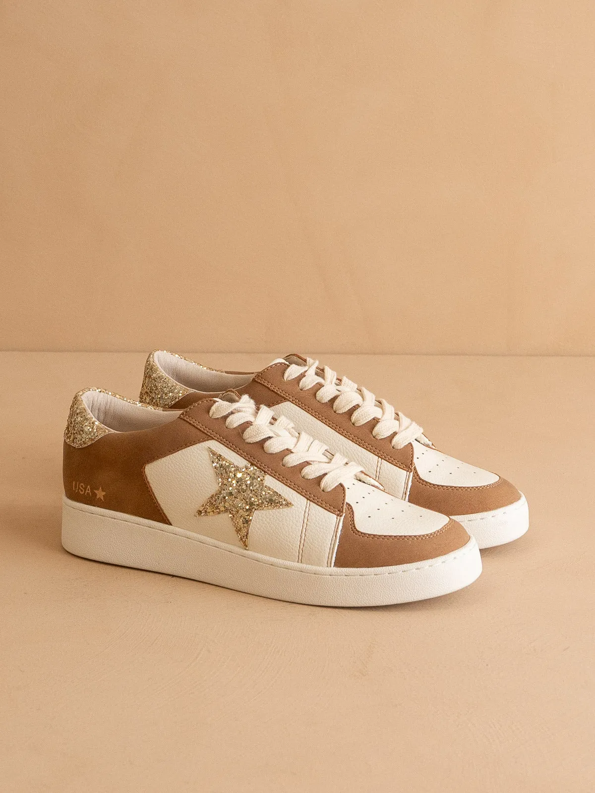 The Liberty | Camel Glitter Star Sneaker