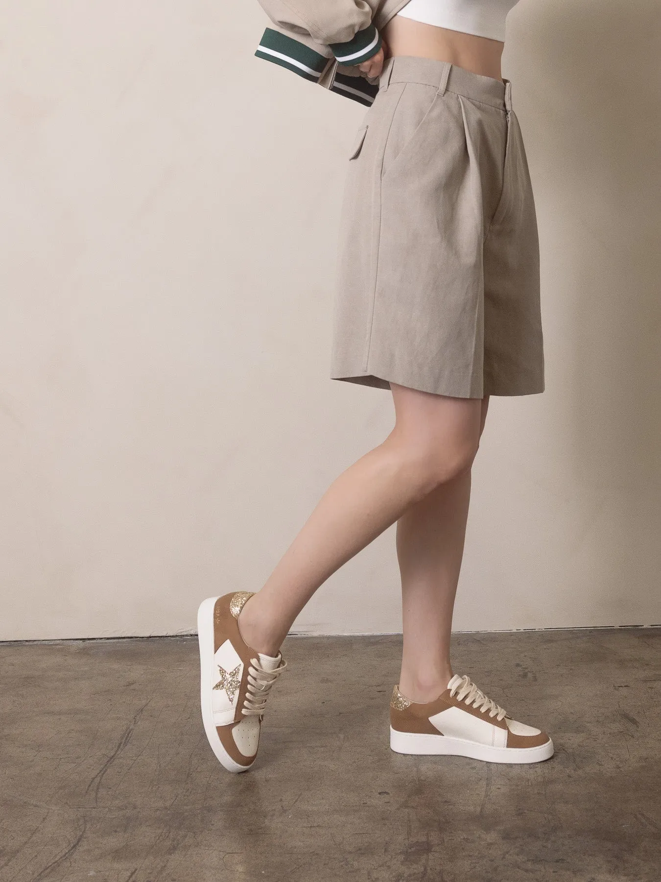 The Liberty | Camel Glitter Star Sneaker