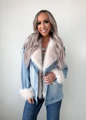 Trailblazer Fur Collar Denim Jacket - Blue