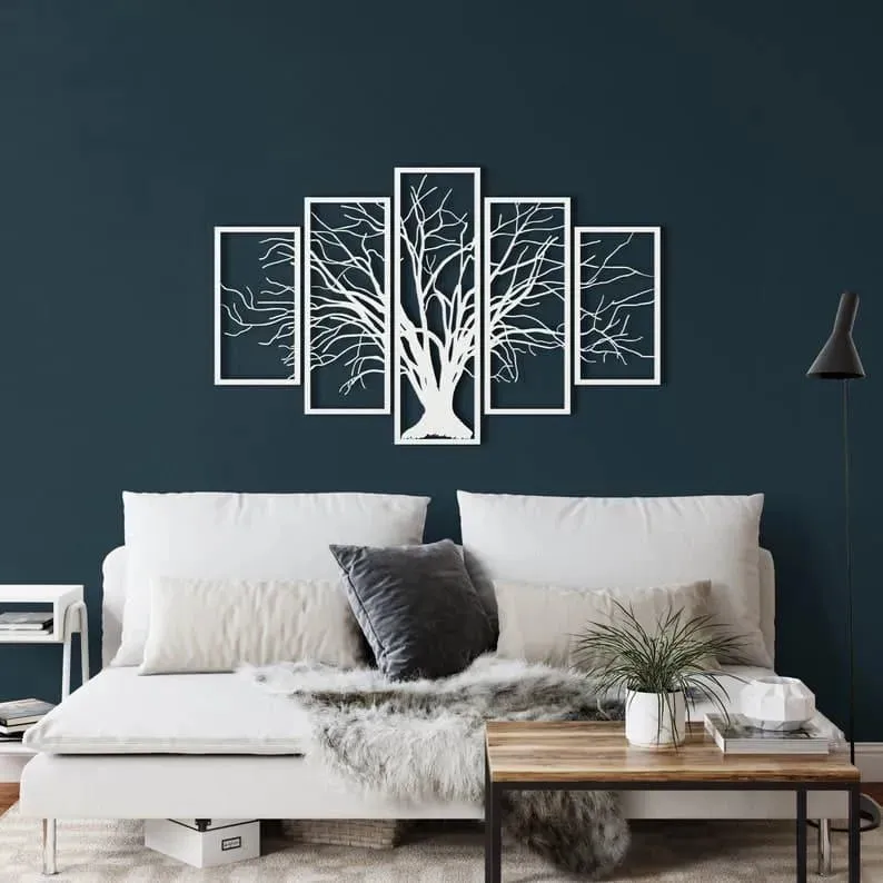 Tree of Life 5 Panel Metal Wall Hanging Decor