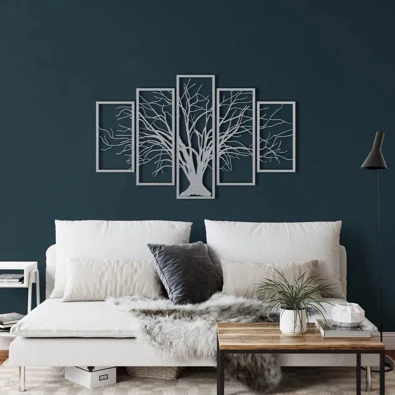 Tree of Life 5 Panel Metal Wall Hanging Decor