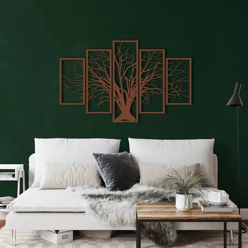 Tree of Life 5 Panel Metal Wall Hanging Decor