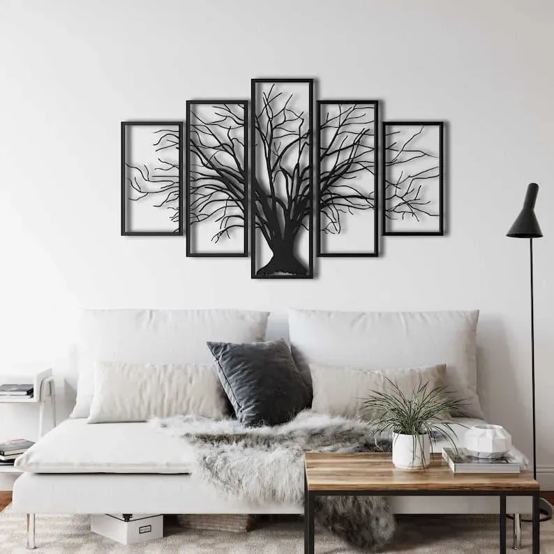 Tree of Life 5 Panel Metal Wall Hanging Decor