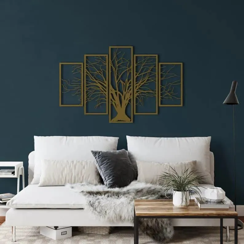 Tree of Life 5 Panel Metal Wall Hanging Decor