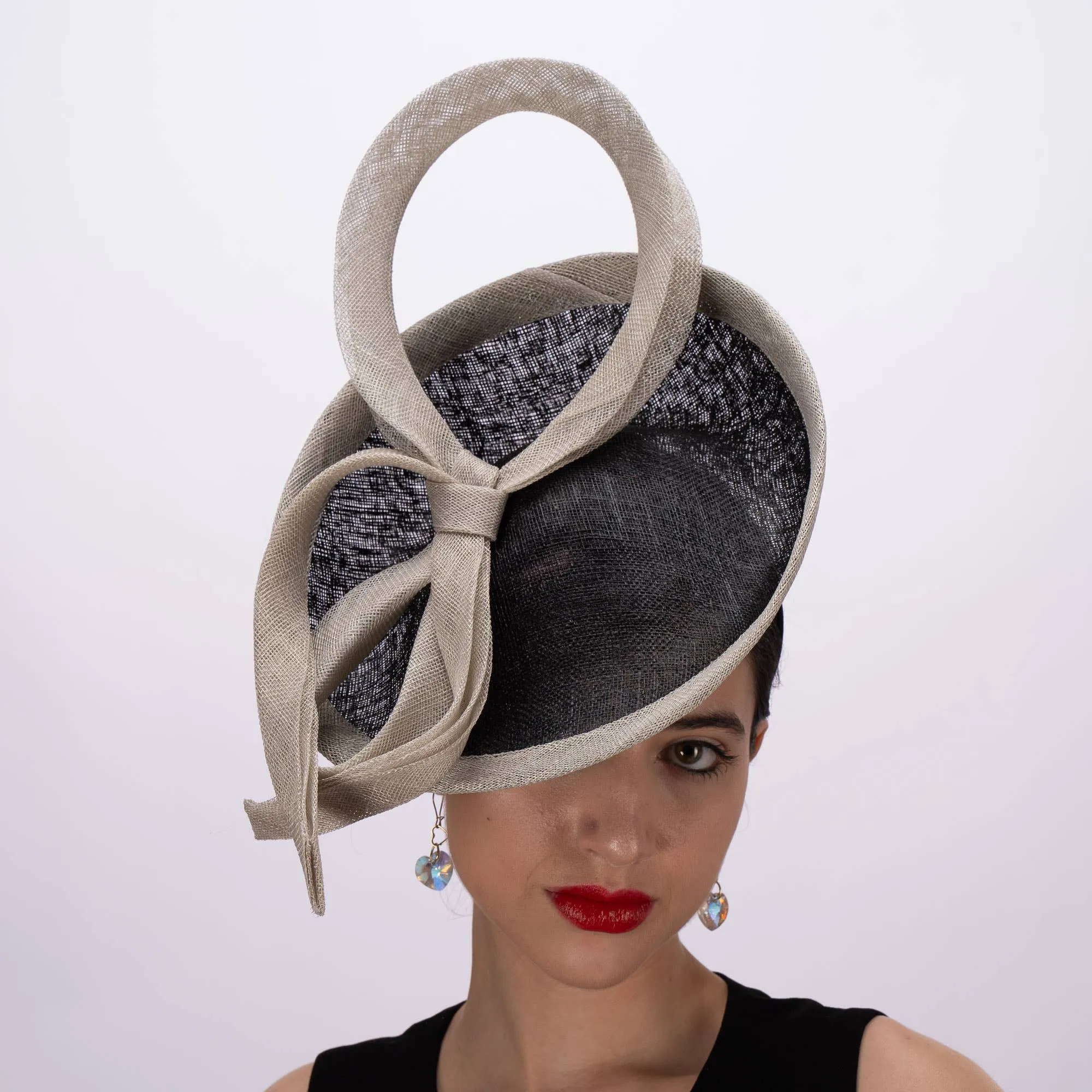 Two Tone Fascinator Loop Design Headband: Black Silver
