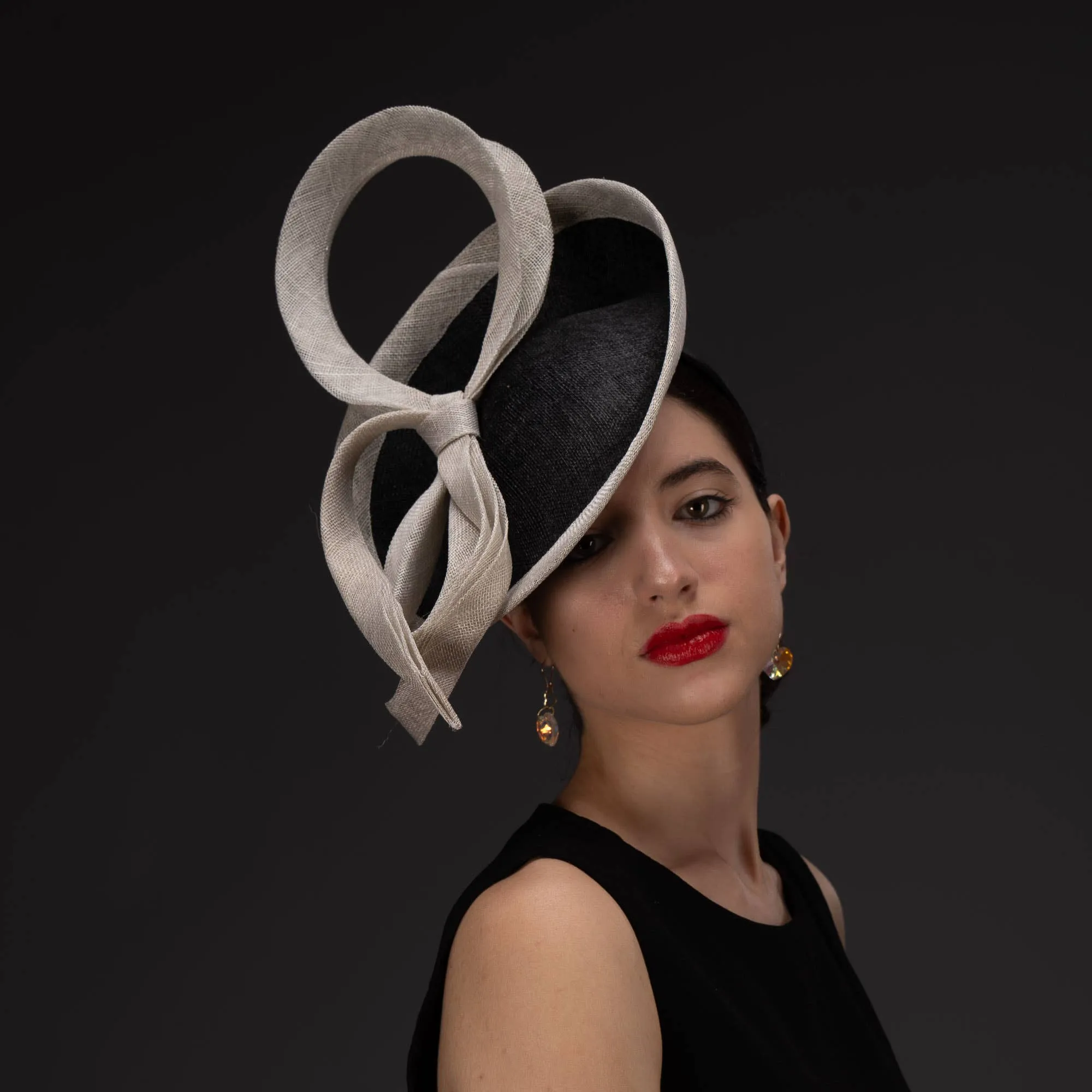 Two Tone Fascinator Loop Design Headband: Black Silver