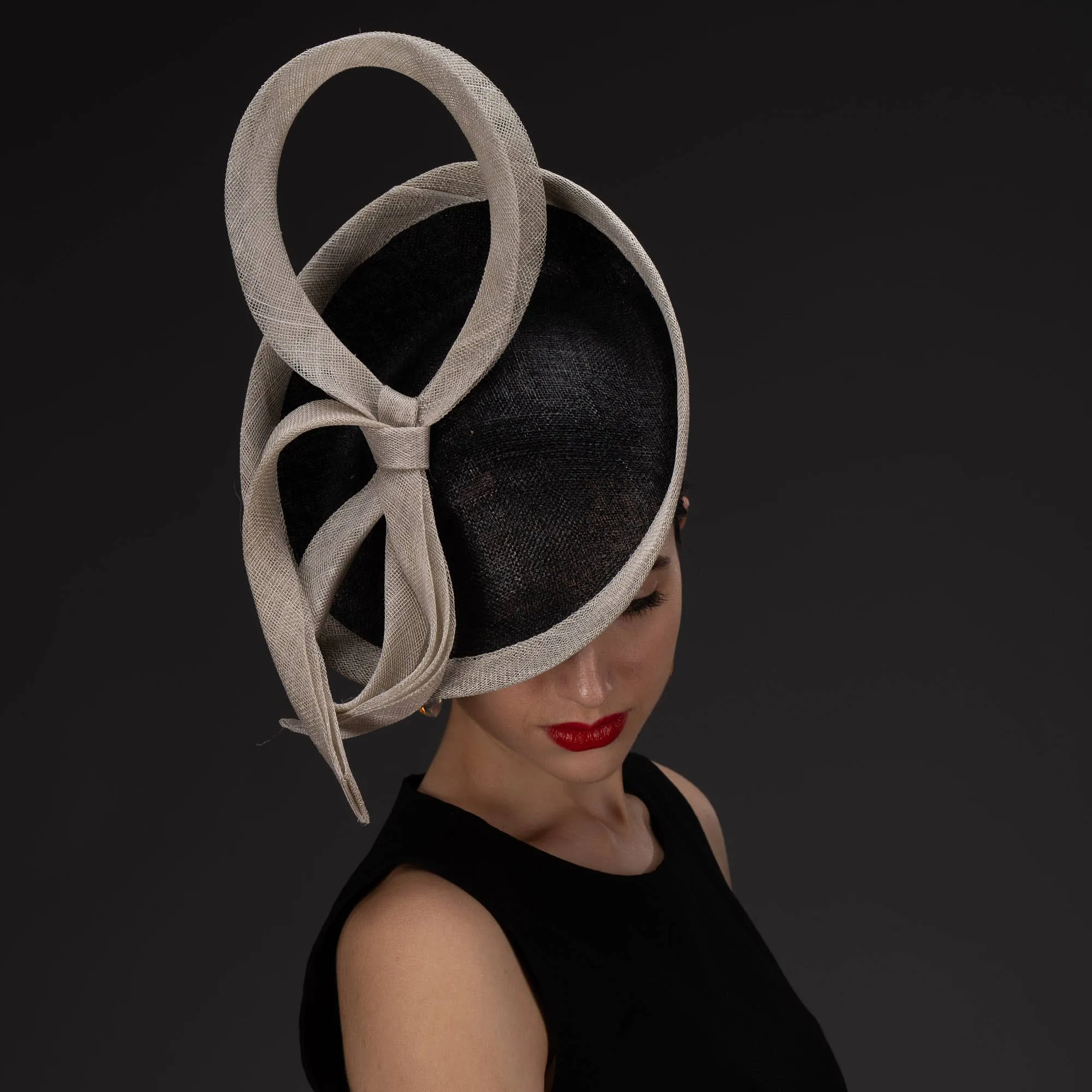 Two Tone Fascinator Loop Design Headband: Black Silver