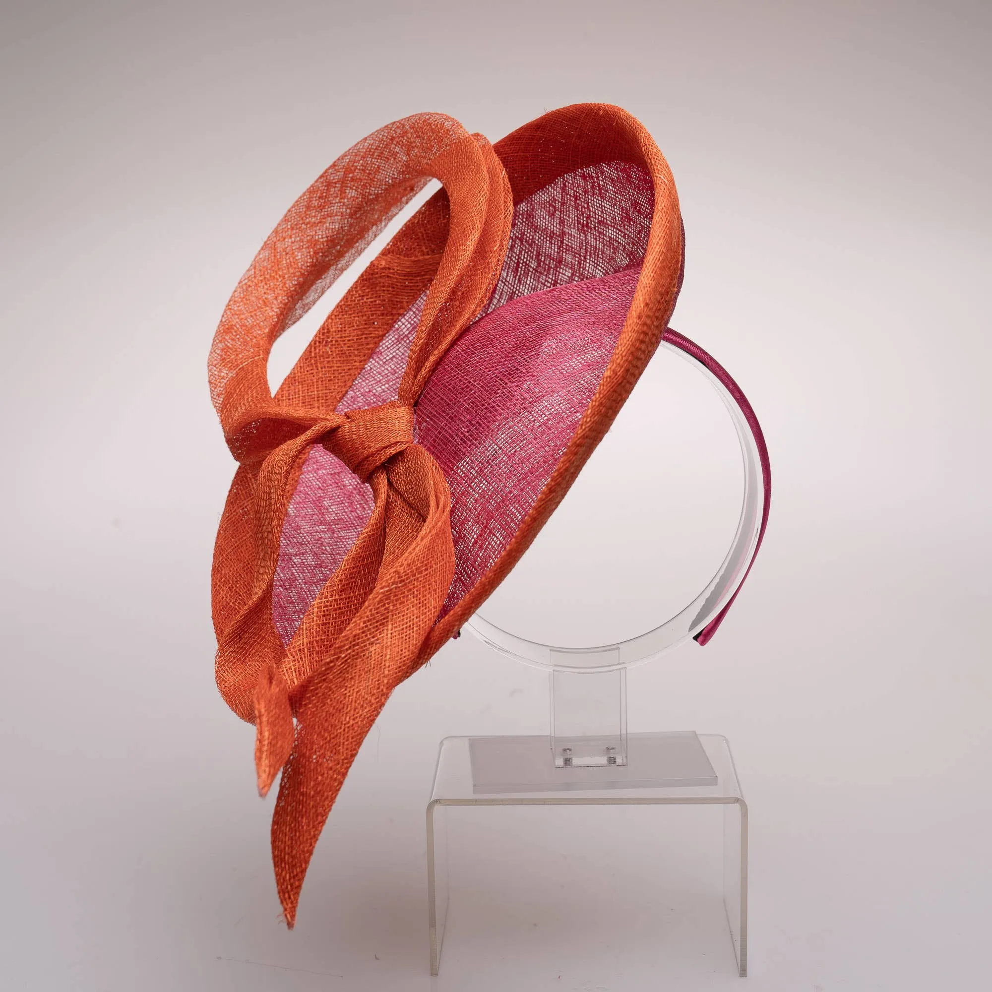 Two Tone Fascinator Loop Design Headband: Fuchsia Orange