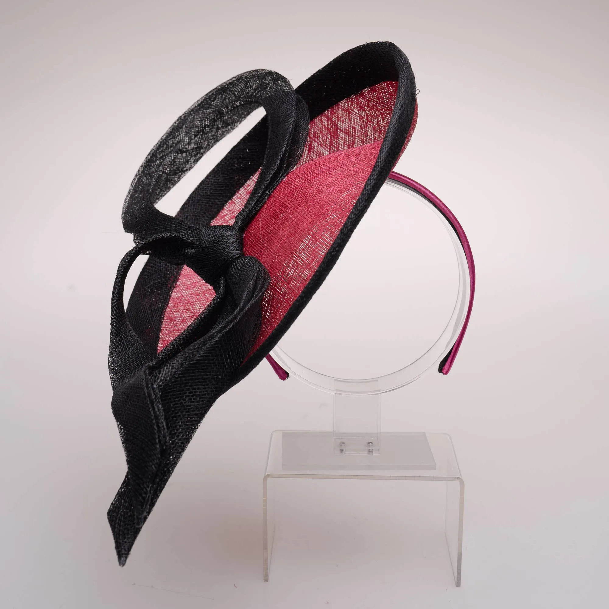 Two Tone Fascinator Loop Design Headband Pink Black