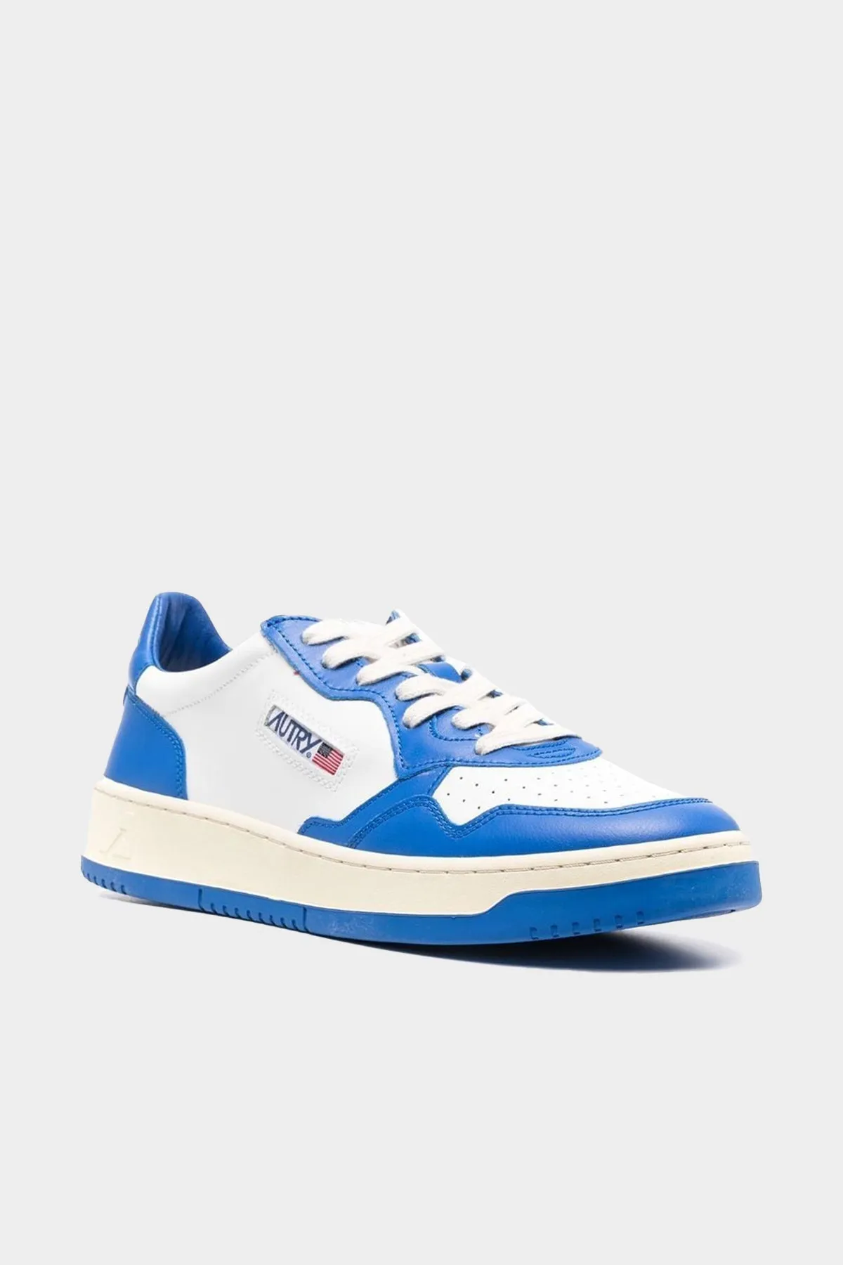 Two-Tone Medalist Low Leather Men Sneaker in White and Prince Blue