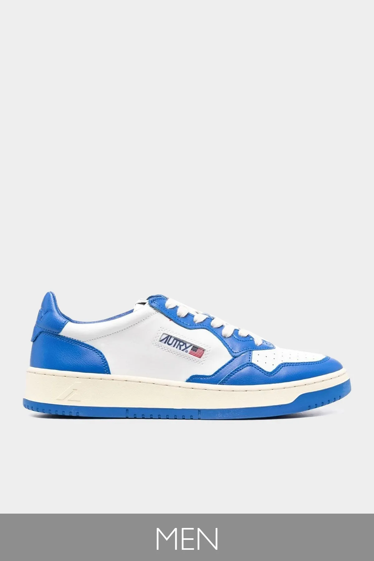 Two-Tone Medalist Low Leather Men Sneaker in White and Prince Blue