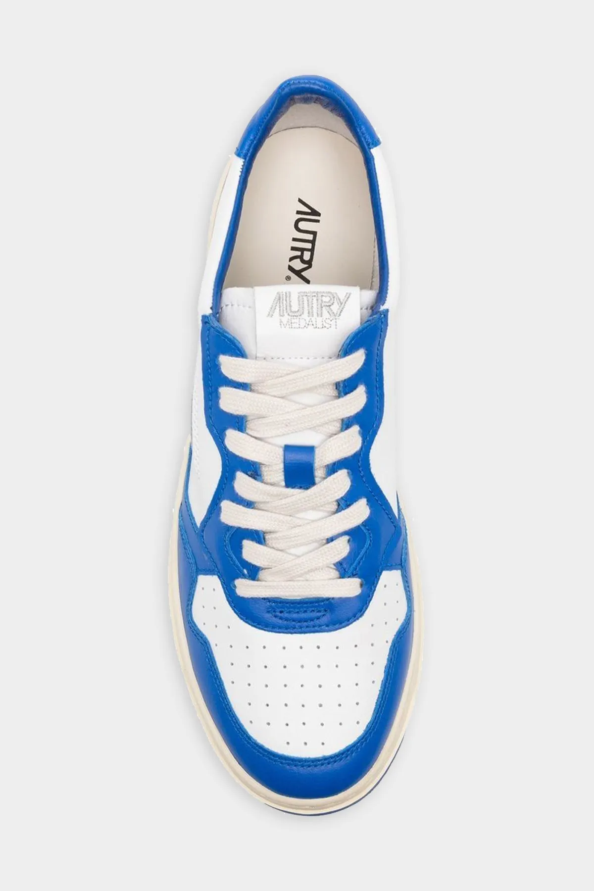 Two-Tone Medalist Low Leather Men Sneaker in White and Prince Blue