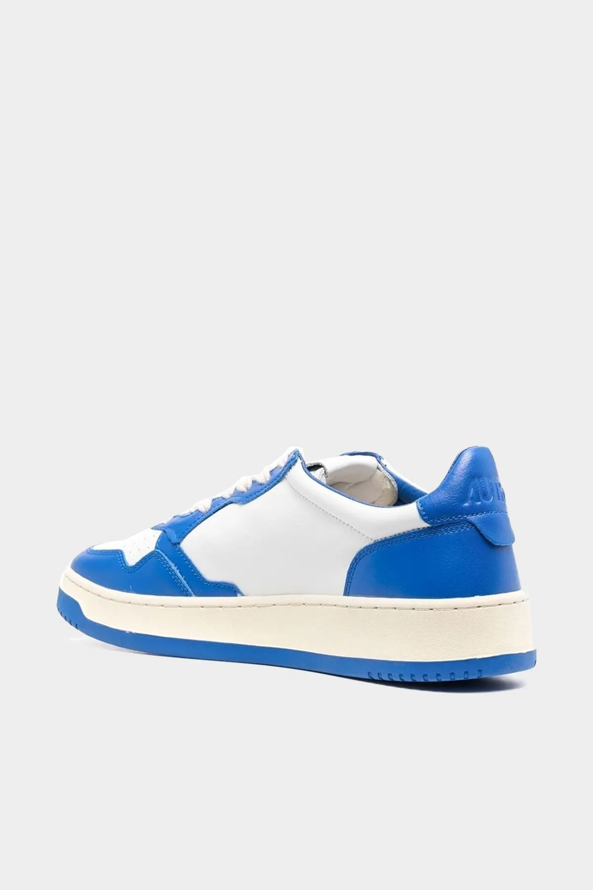 Two-Tone Medalist Low Leather Men Sneaker in White and Prince Blue