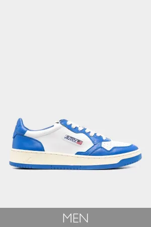 Two-Tone Medalist Low Leather Men Sneaker in White and Prince Blue