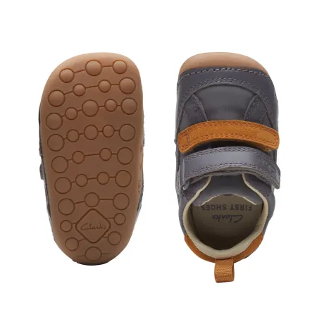 UK 4 Grey and Orange Tiny Fawn Velcro Sneaker