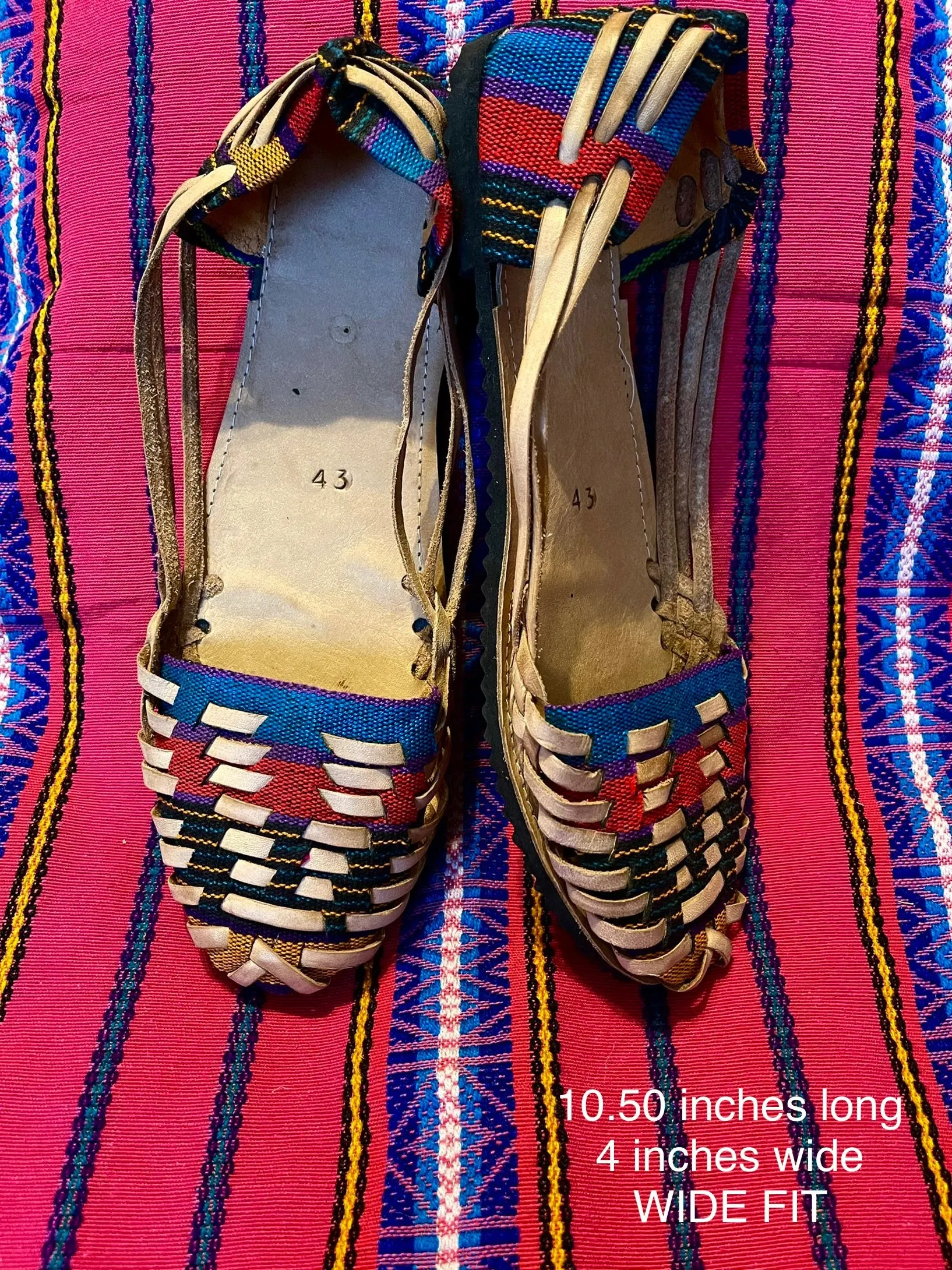 US 10.5/11 WIDE FIT-Handmade Colorful Leather Huarachas-  CLICK FOR MORE STYLES