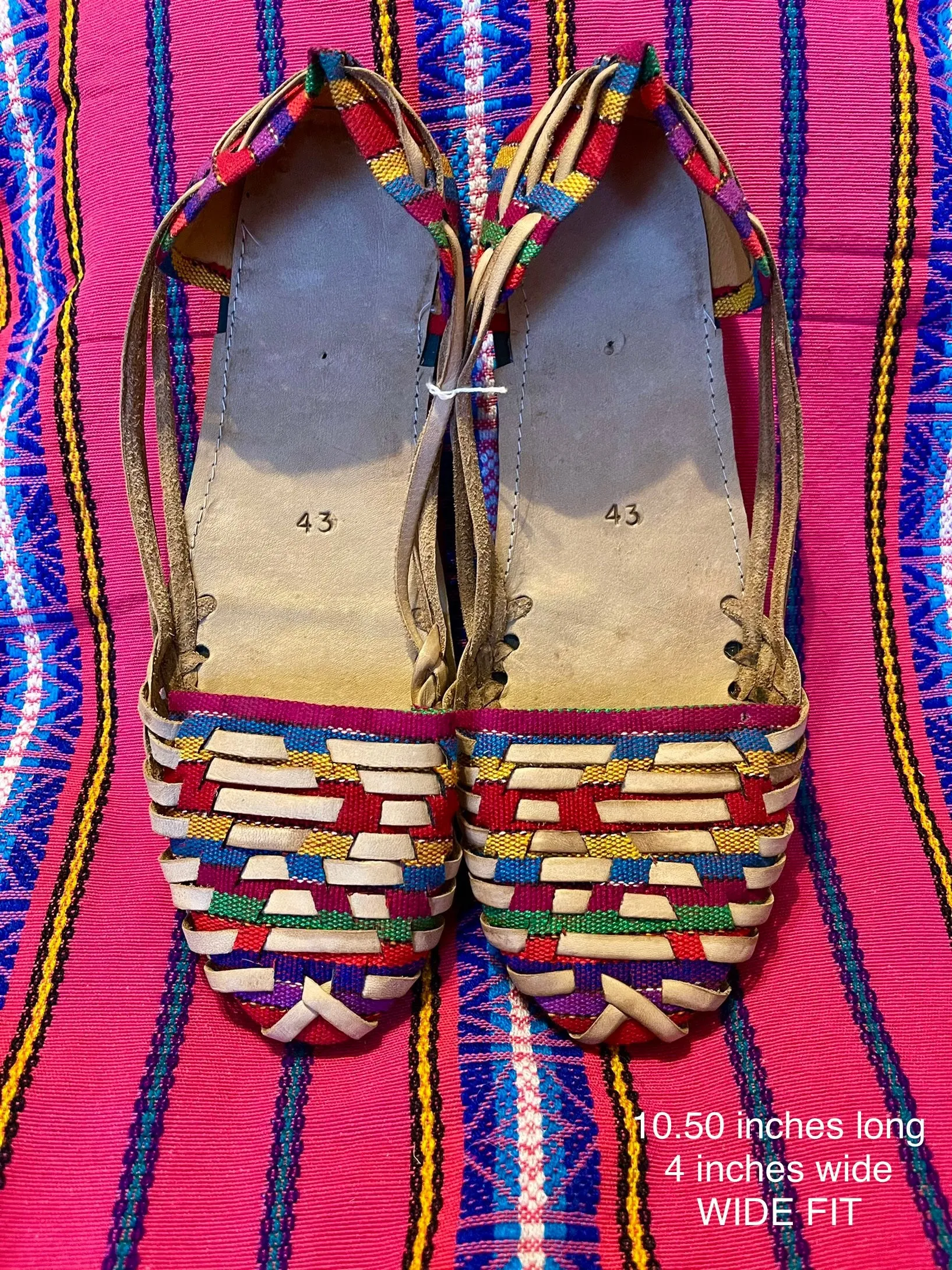 US 10.5/11 WIDE FIT-Handmade Colorful Leather Huarachas-  CLICK FOR MORE STYLES