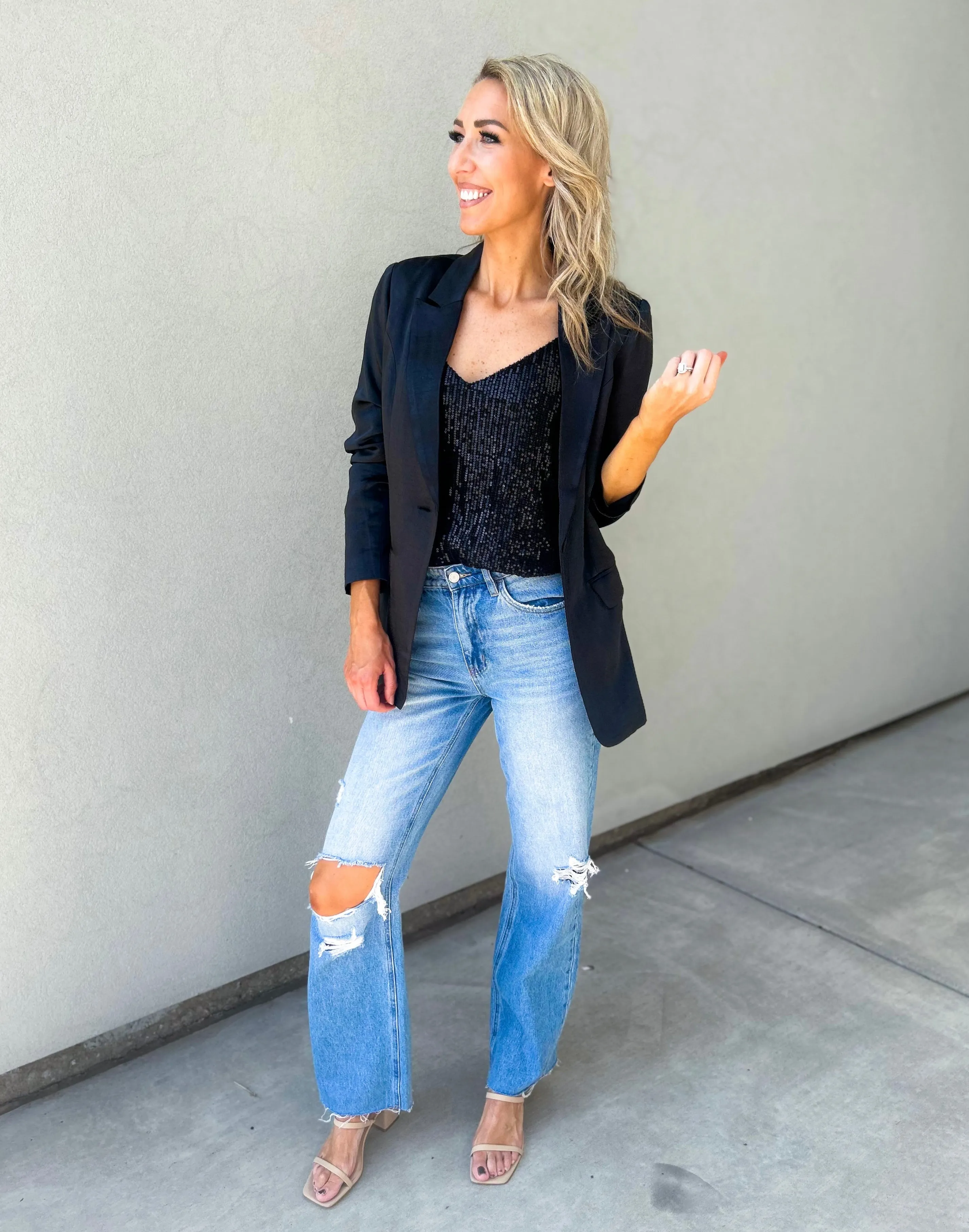 VERVET Jodie 90s Flare Distressed Denim Jeans