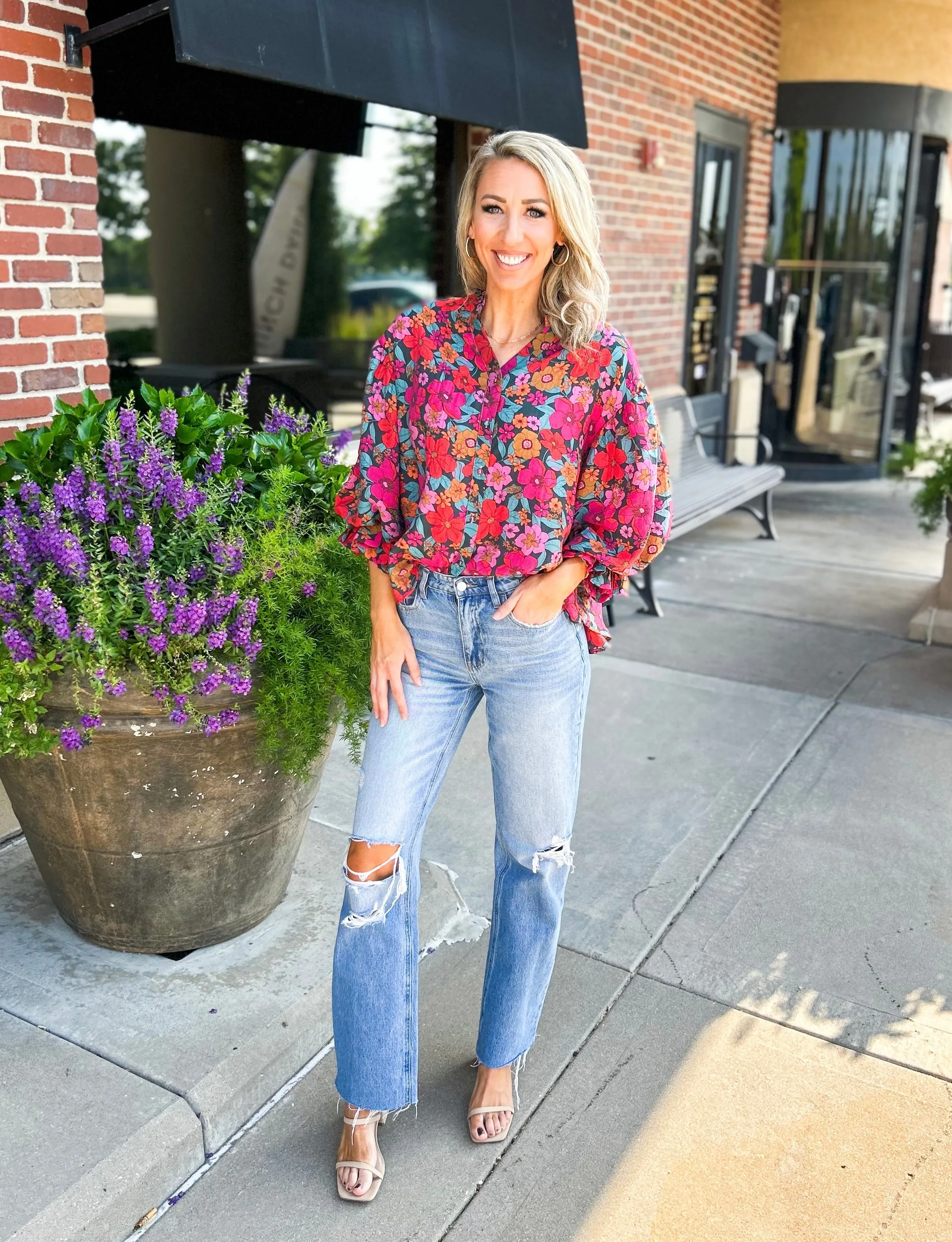 VERVET Jodie 90s Flare Distressed Denim Jeans