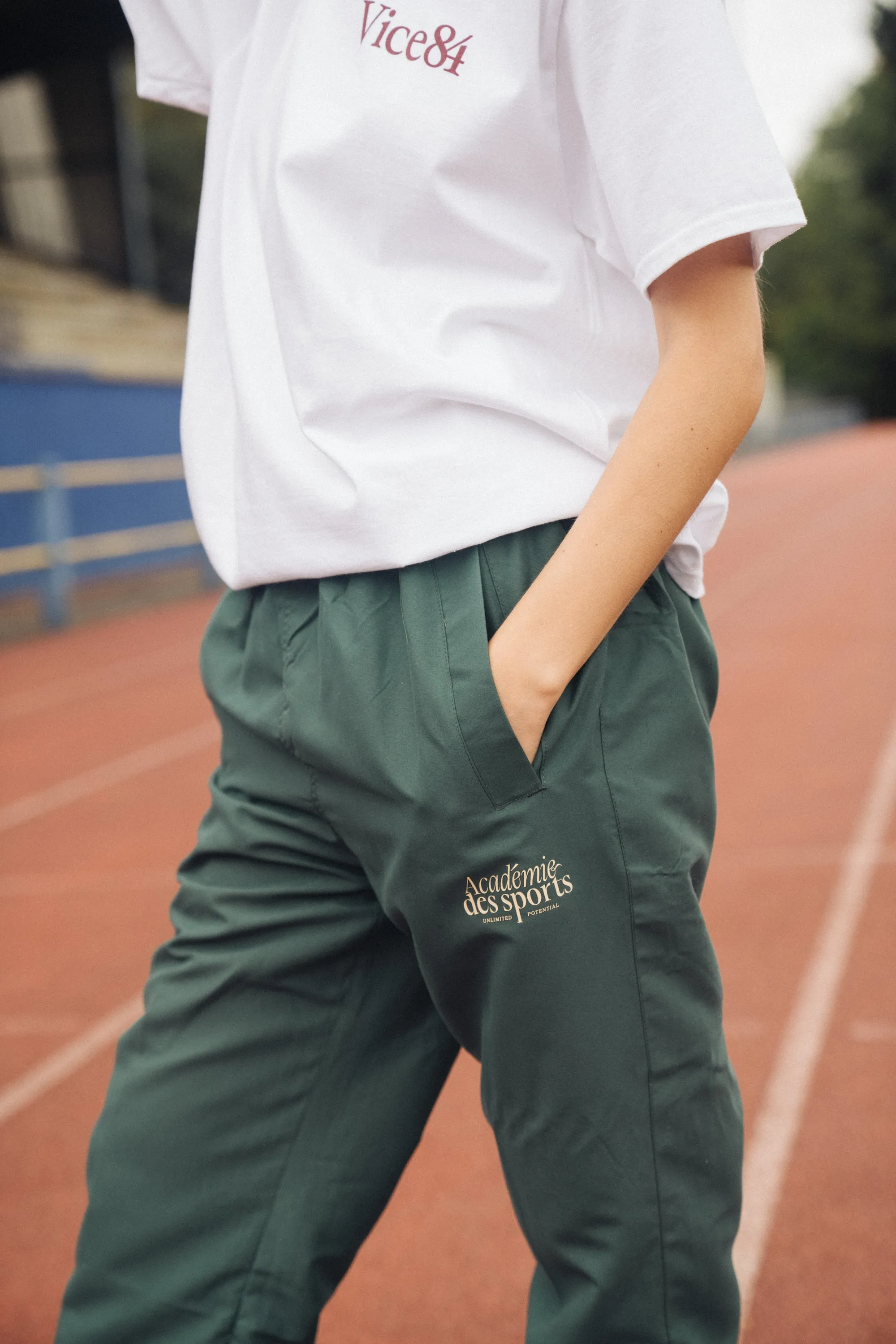 Vice 84 'Académie Des Sports Script' Nylon Trackpants - Green