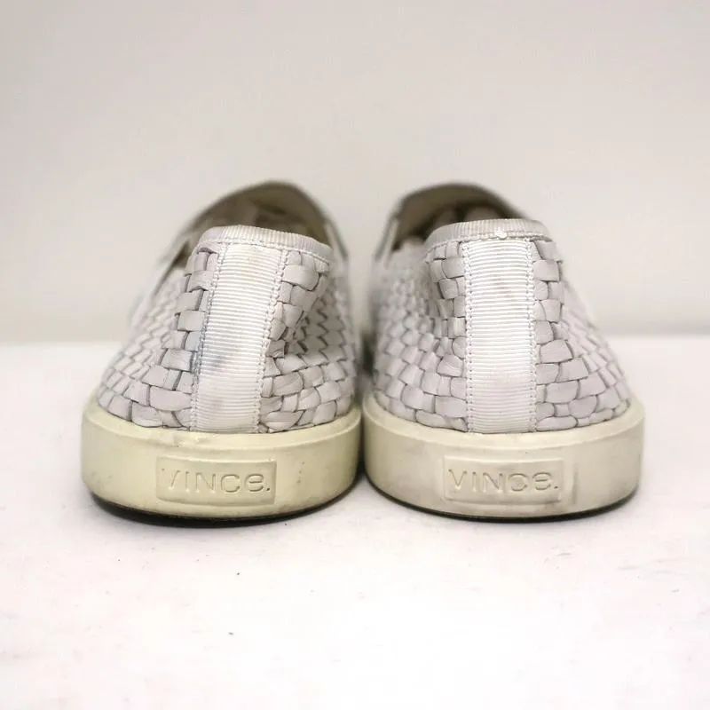Vince Preston Slip-On Skate Sneakers White Woven Leather Size 9.5