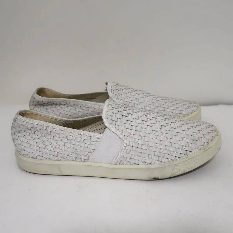 Vince Preston Slip-On Skate Sneakers White Woven Leather Size 9.5