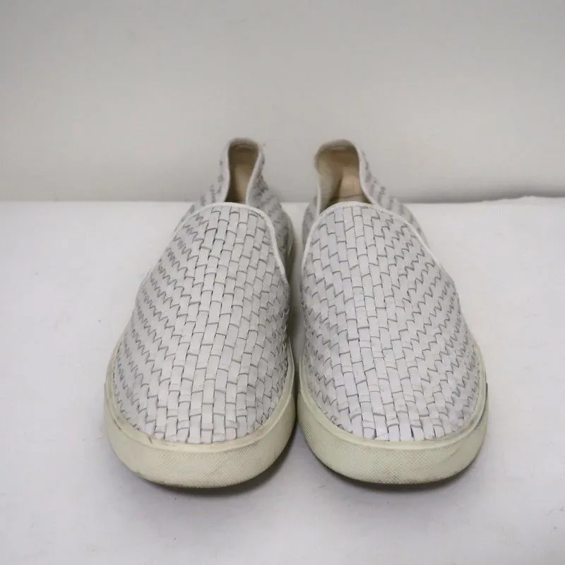 Vince Preston Slip-On Skate Sneakers White Woven Leather Size 9.5