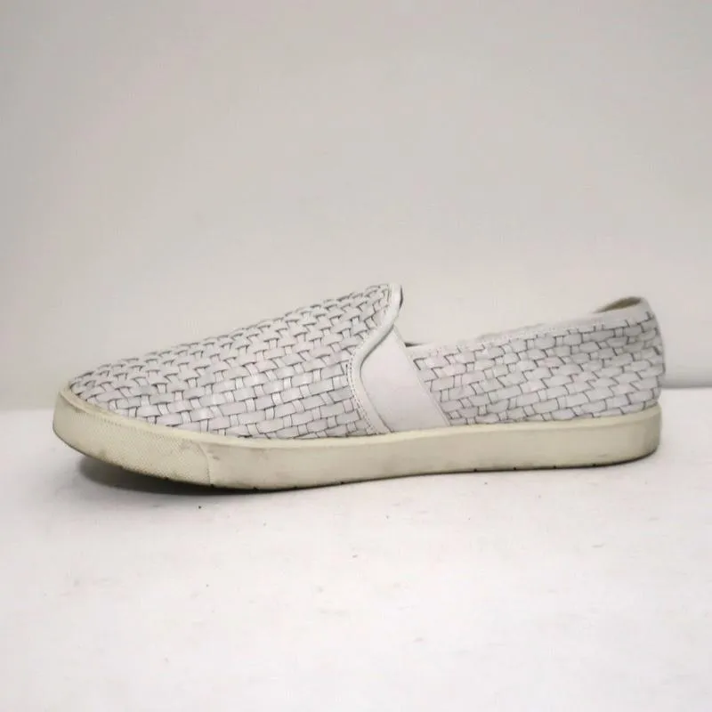 Vince Preston Slip-On Skate Sneakers White Woven Leather Size 9.5