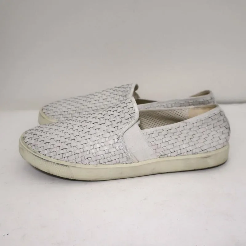 Vince Preston Slip-On Skate Sneakers White Woven Leather Size 9.5