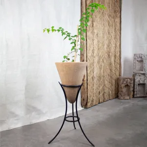 Vintage Cone Planter, with Iron Stand. Plantable pot, Handmade.