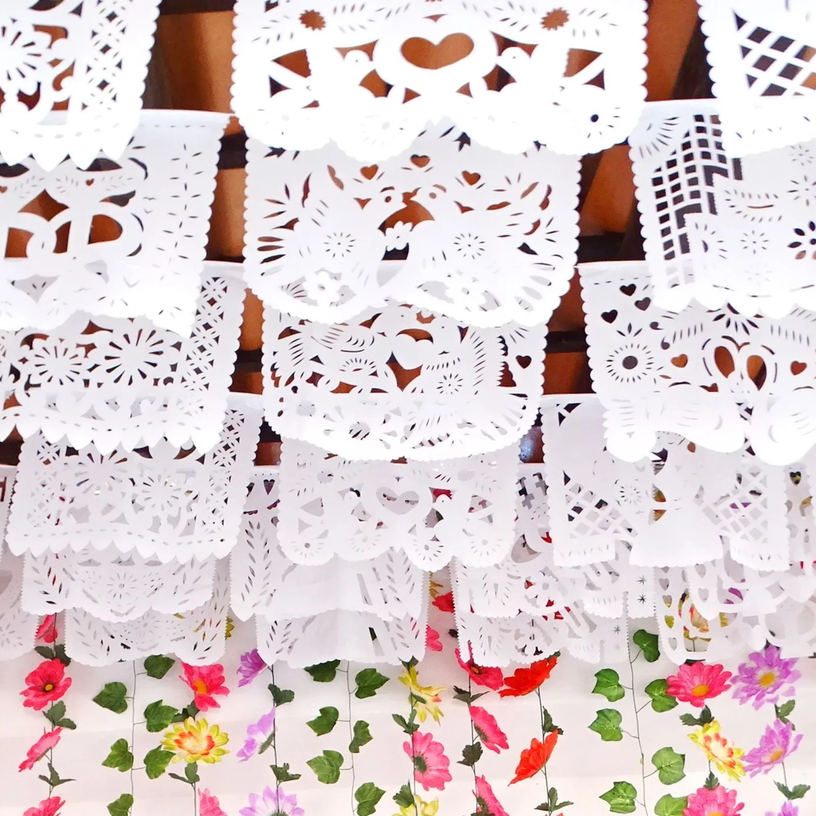 Wedding Plastic Papel Picado Banner in White (5 Pack)