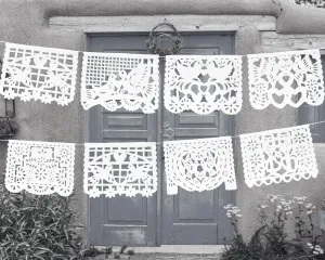 Wedding Plastic Papel Picado Banner in White (5 Pack)