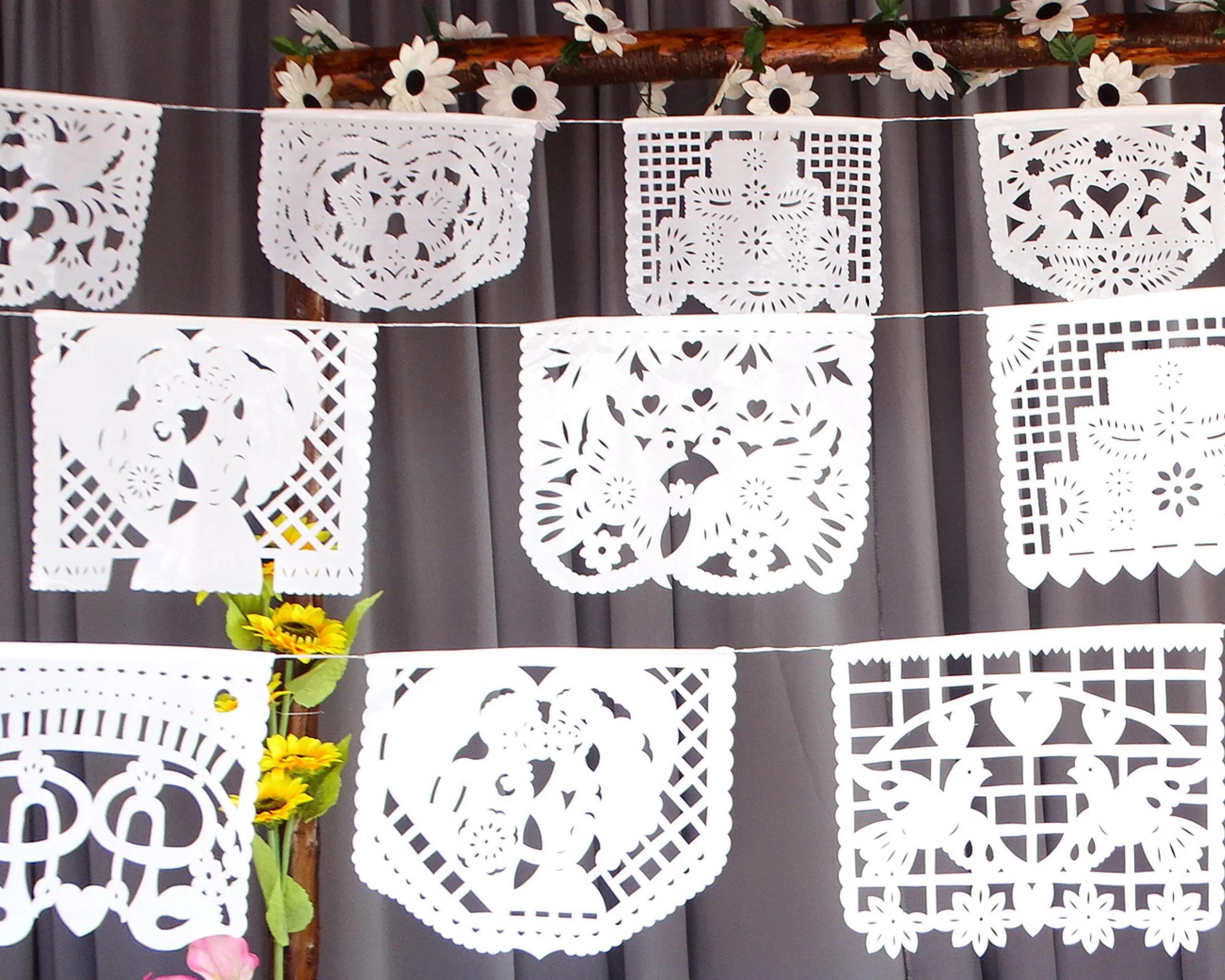 Wedding Plastic Papel Picado Banner in White (5 Pack)