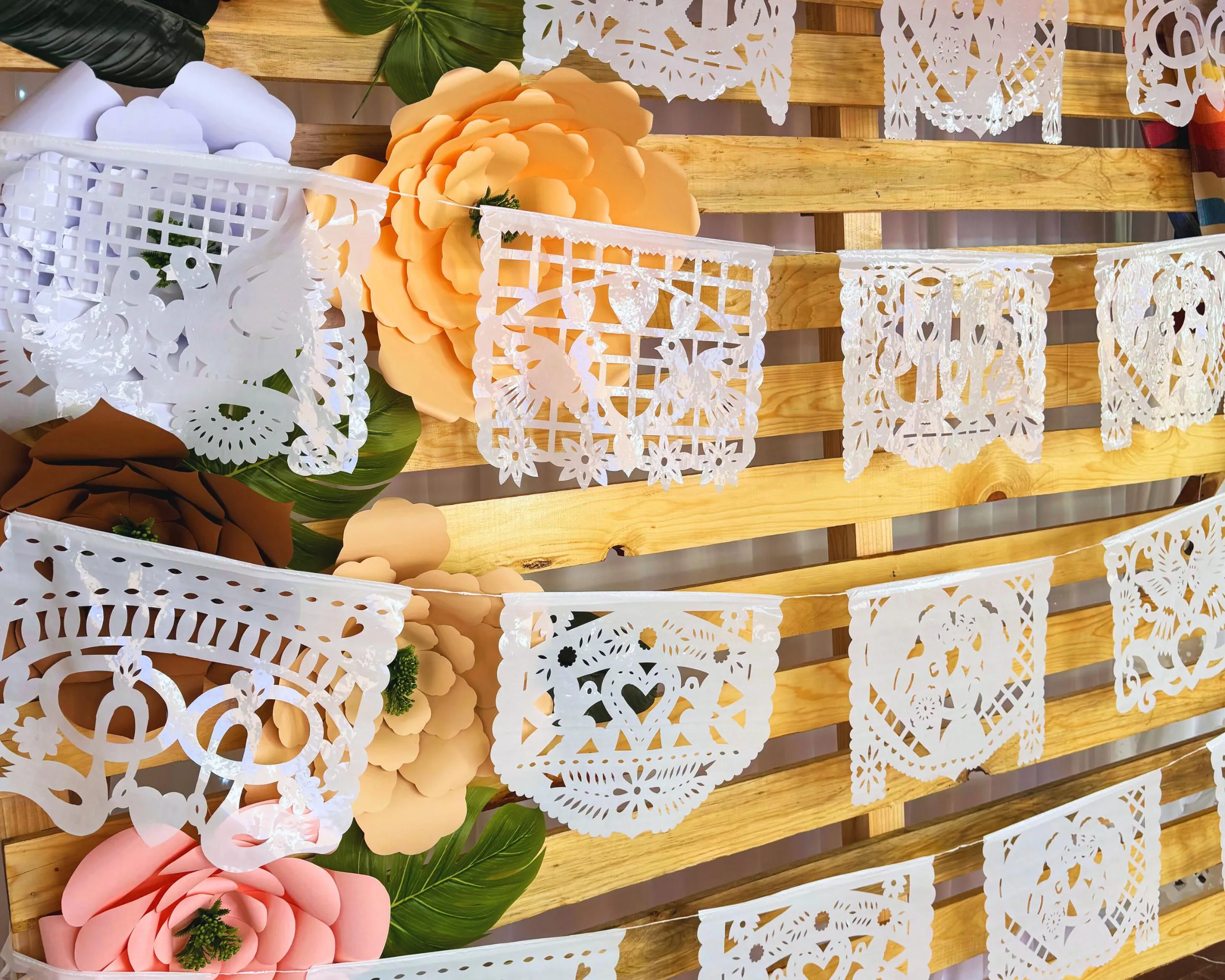Wedding Plastic Papel Picado Banner in White (5 Pack)
