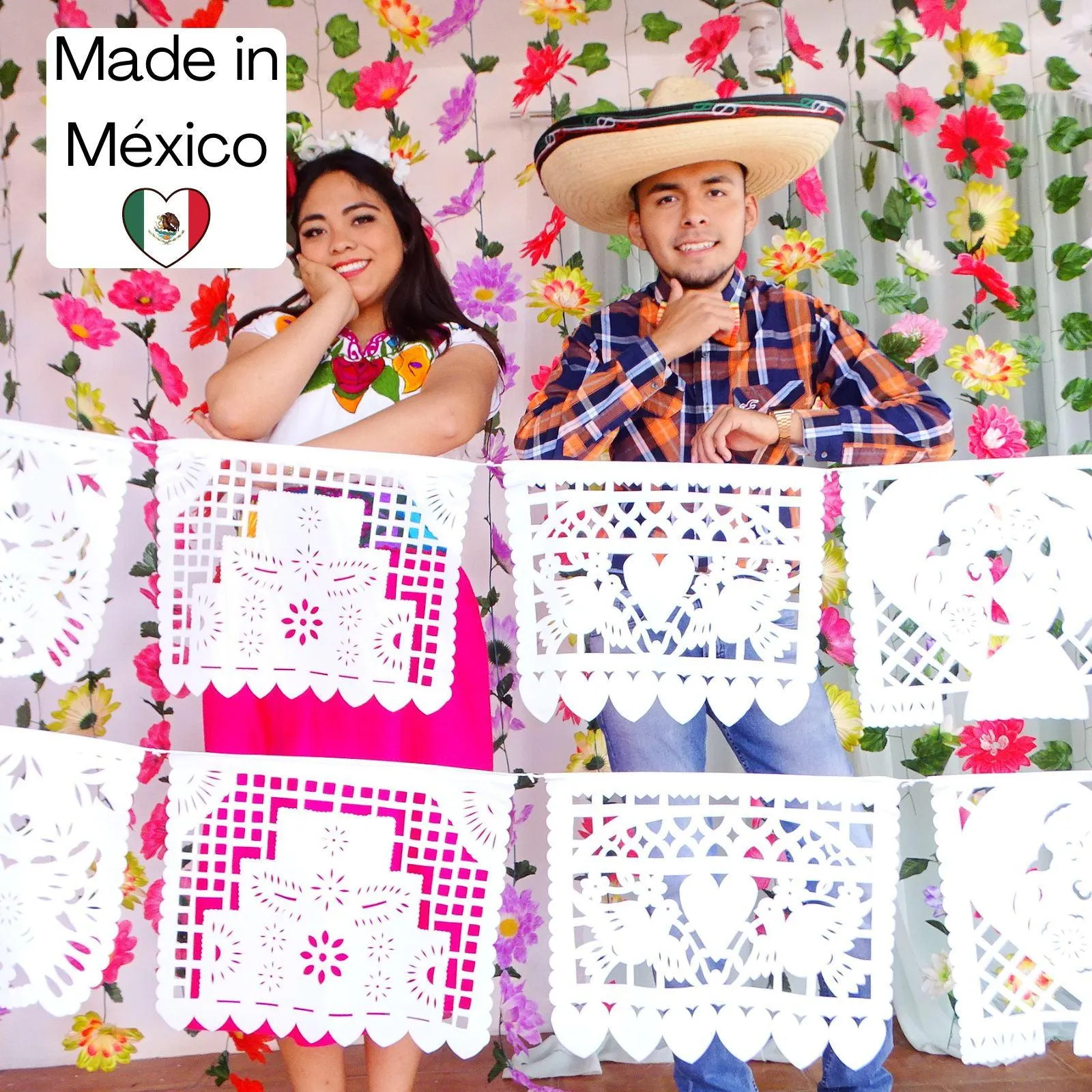 Wedding Plastic Papel Picado Banner in White (5 Pack)