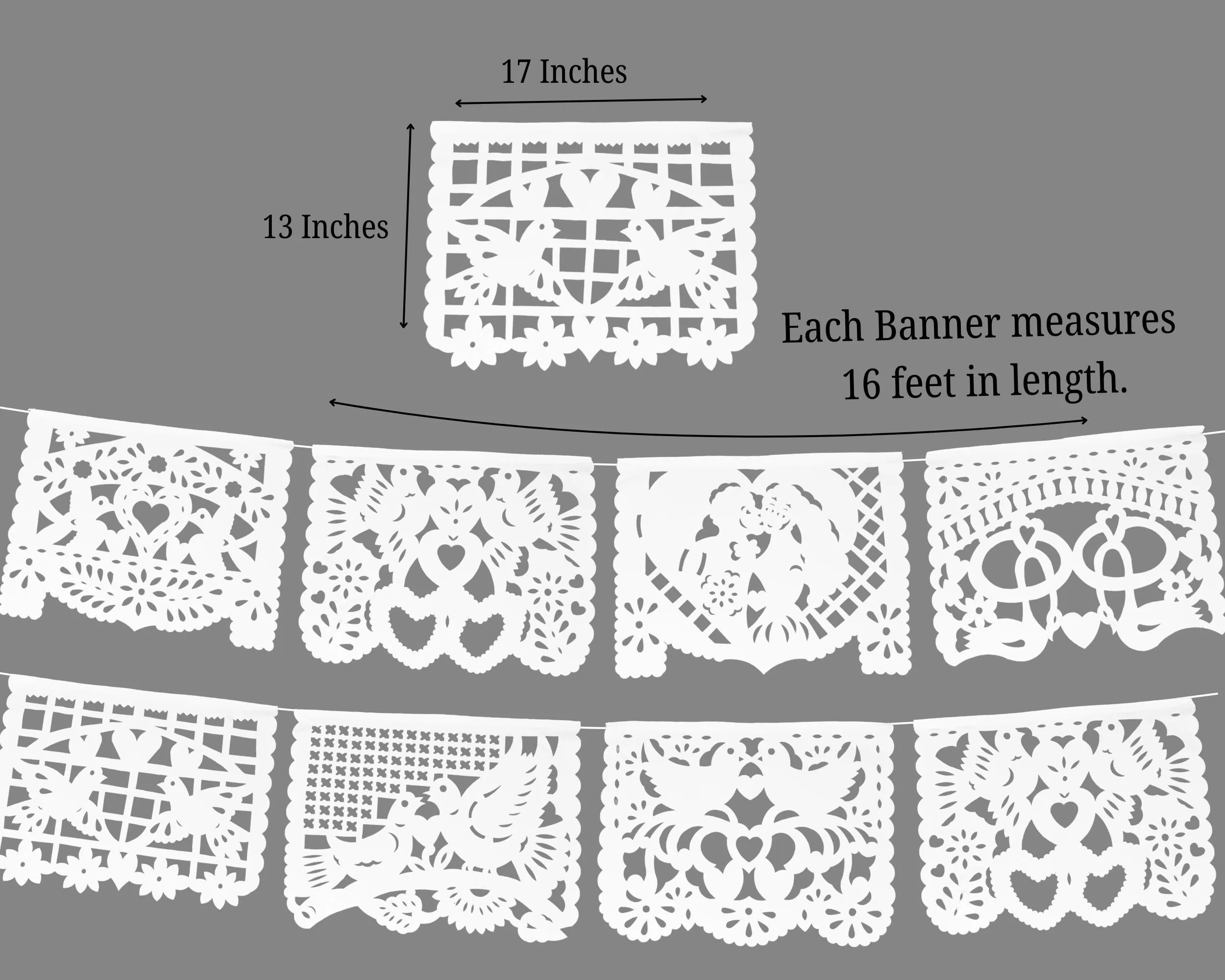 Wedding Plastic Papel Picado Banner in White (5 Pack)