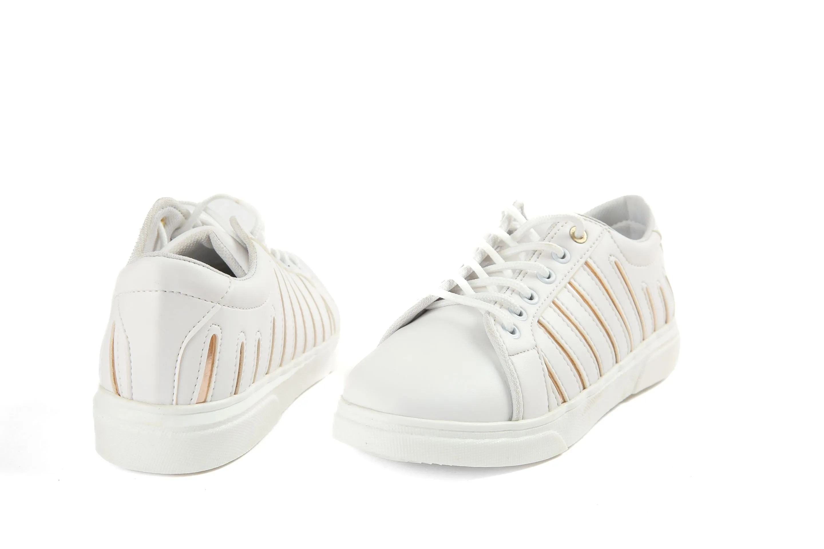 white sneaker with Gold lines