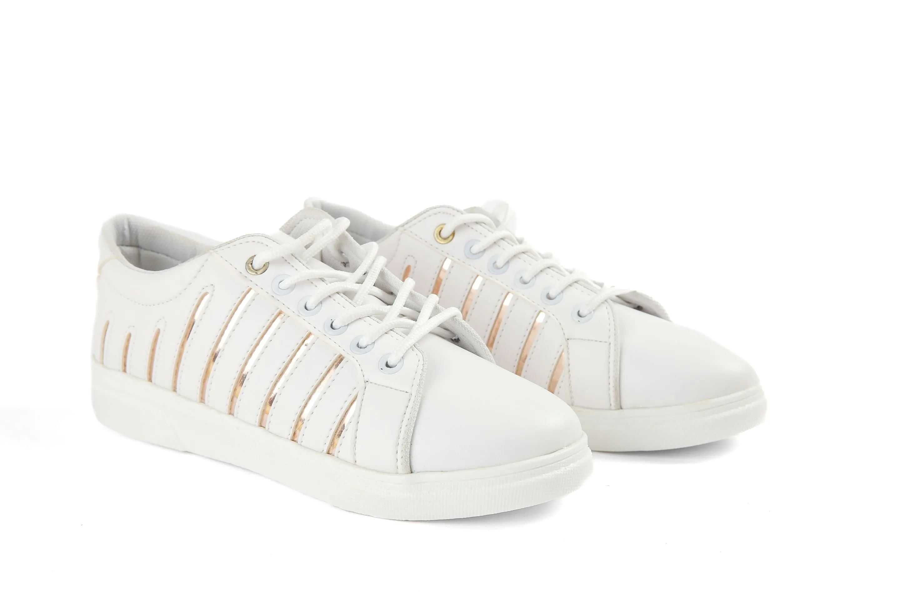 white sneaker with Gold lines