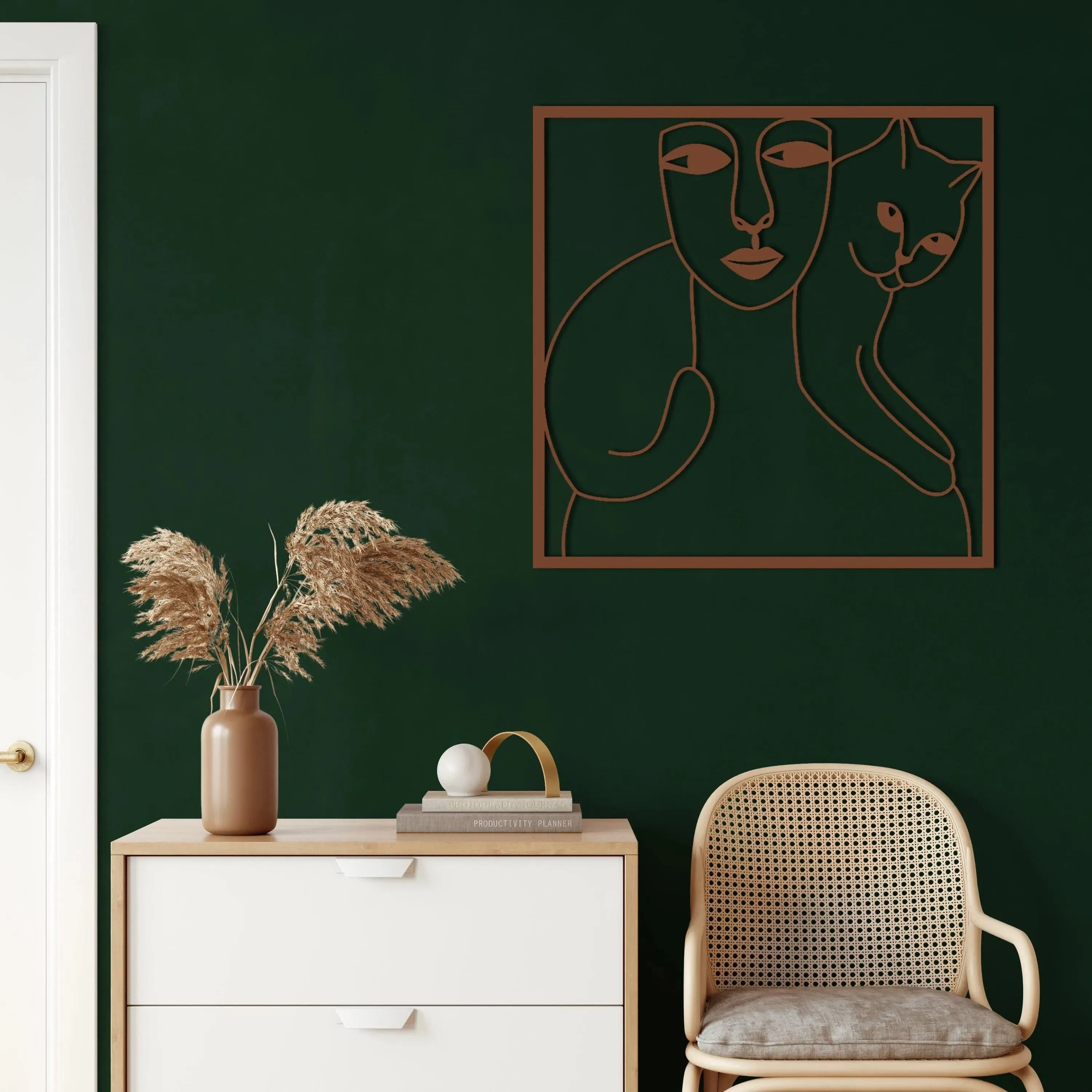 Women and Cat Minimalist Metal Wall Decor