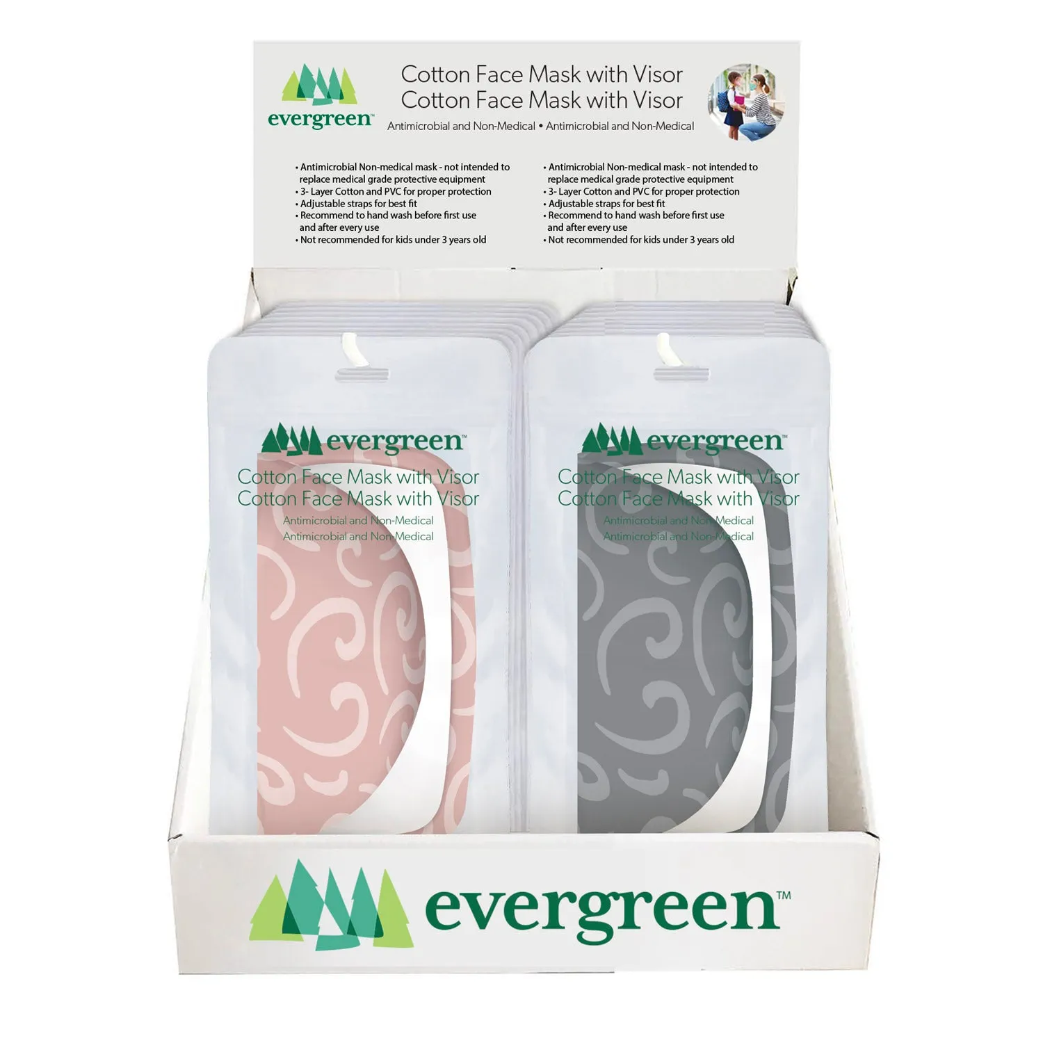 Women's Antimicrobial Non-Medical Cotton Face Mask w/ Visor, 2 Designs, 12 of each, 24 pcs total,7cdu100