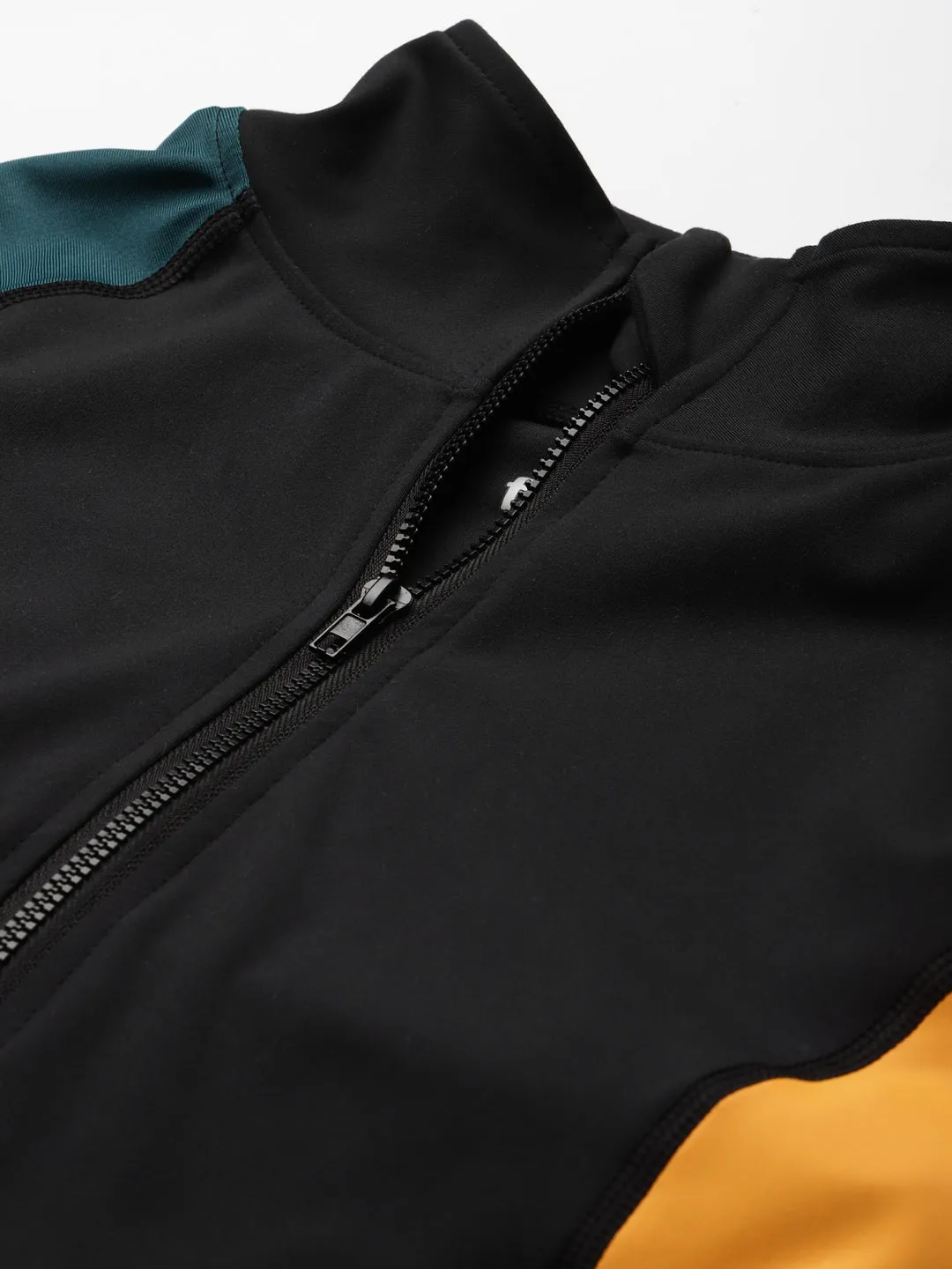 Women's Black & Mustard Yellow Colourblocked Thumbhole Training Jacket