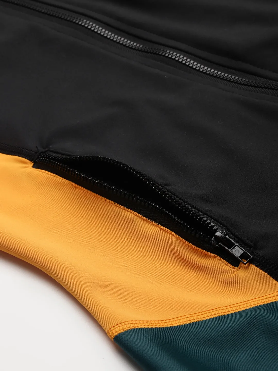 Women's Black & Mustard Yellow Colourblocked Thumbhole Training Jacket