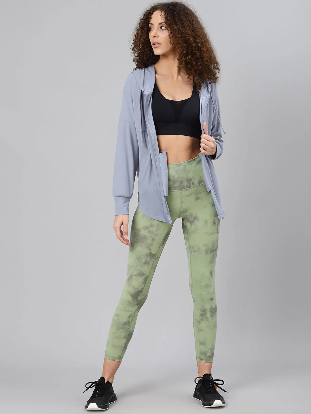 Women's Blue Solid Hooded Front-Open Training Sweatshirt