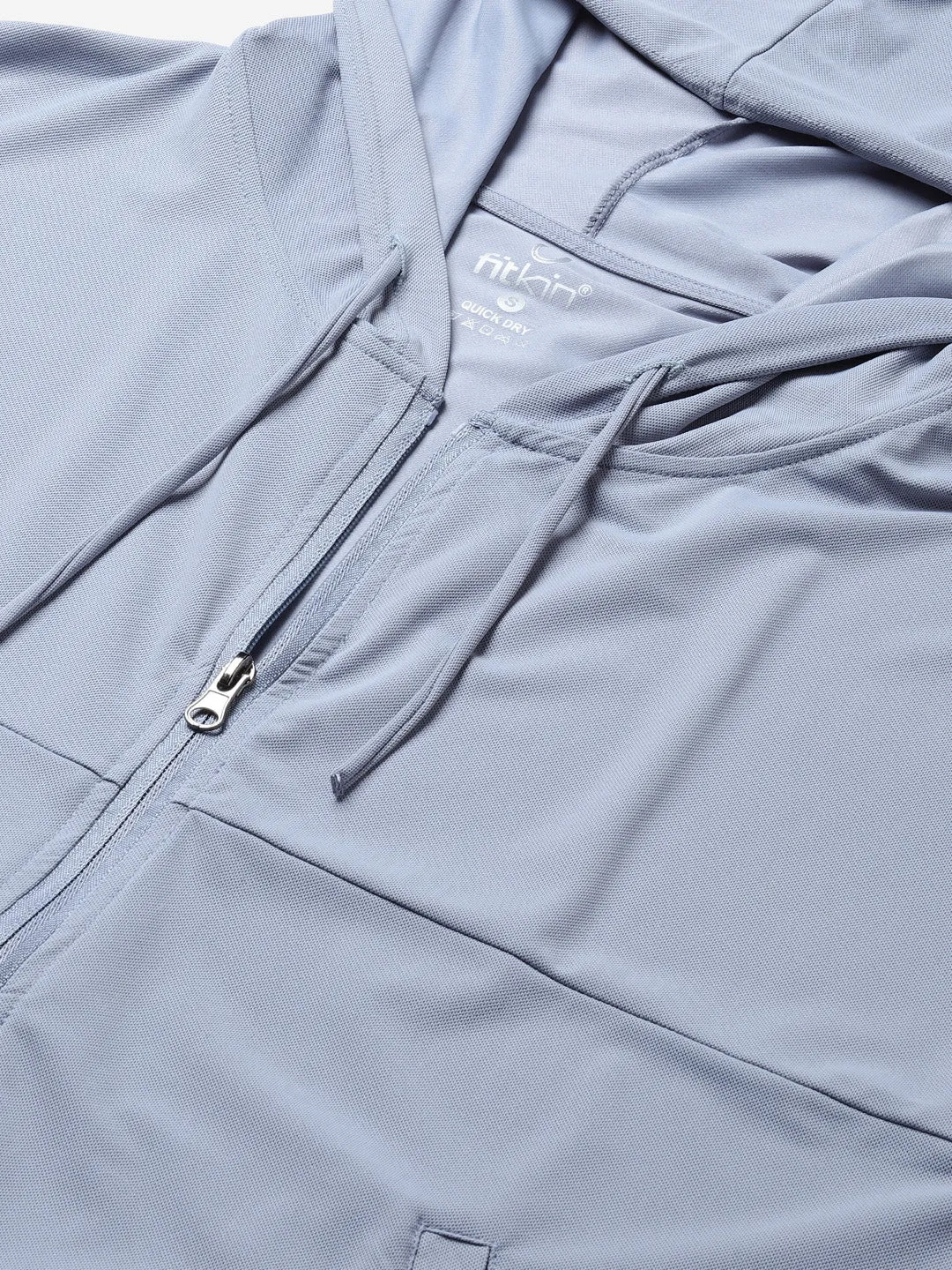 Women's Blue Solid Hooded Front-Open Training Sweatshirt